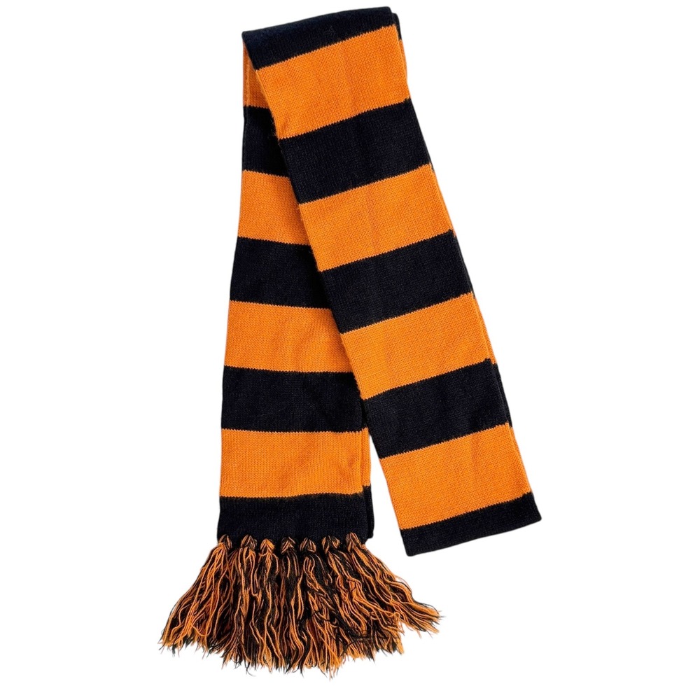 Cejon Striped Scarf Black Orange Knit Acrylic‎ Fringe Halloween Fall
